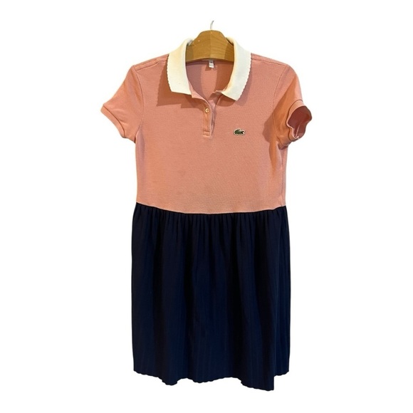Lacoste Polo Dress Size 12 Girls Short Sleeves Color Block Pink Blue - Picture 2 of 7